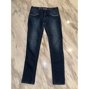Cest toi USA Womens Jeans Rhinestone Embellished Dark Wash Skinny Size 7